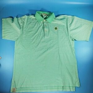 Peter Millar Shirt Mens Medium Green Striped Short Sleeve Cotton Golf Sportswear